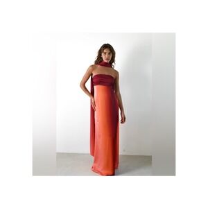Yllw The Label Vivia Scarf Maxi Dress Aurora Ombre Strapless Satin Gown XS NEW